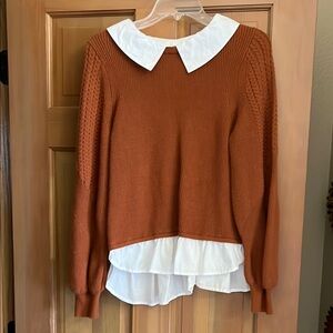 Anthropologie Maeve Brown Sweater with White Collar